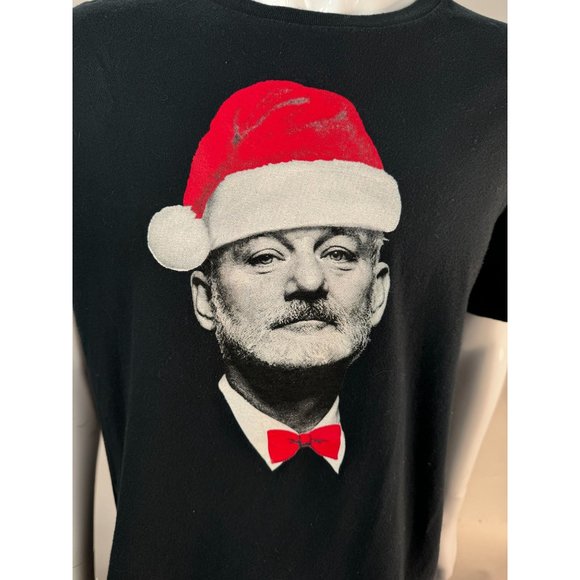 Anvil Ring Spun Bill Murray Santa Holiday TShirt Lg Black Cotton - Picture 6 of 16